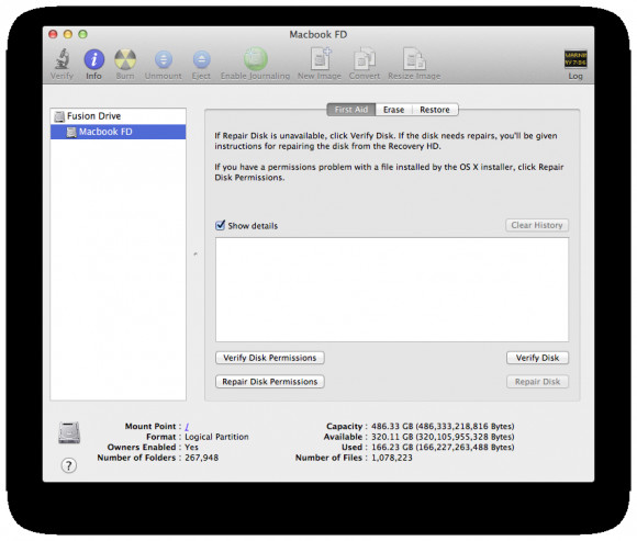 disk utility showing Fusion Drive